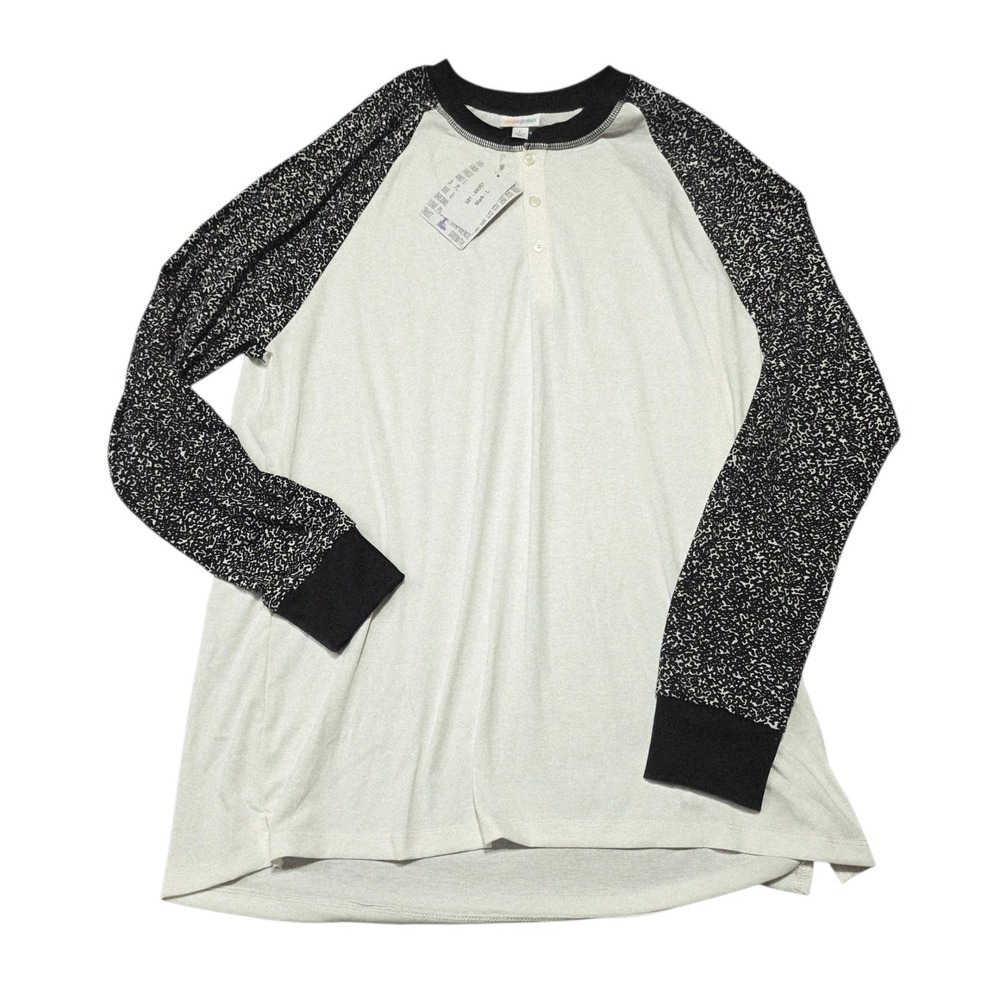 LuLaRoe Mark Henley Shirt Womens Large Gray Black Raglan Long Sleeve NWT